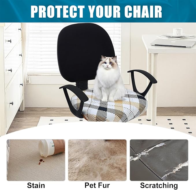 Smiry Printed Office Computer Chair Seat Covers, Stretch Fit Universal Desk Rotating Chair Cover Washable Removable Seat Cushion Protectors - Khaki and Black