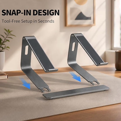 Orionstar Ergonomic Laptop Stand, Premium 5mm Aluminum Riser for 10-15.6 Inch Notebook Computer, Tool-Free Detachable Elevator Holder for Desk Office, Sturdy Riser for Eye-Level Neck Relief, Grey