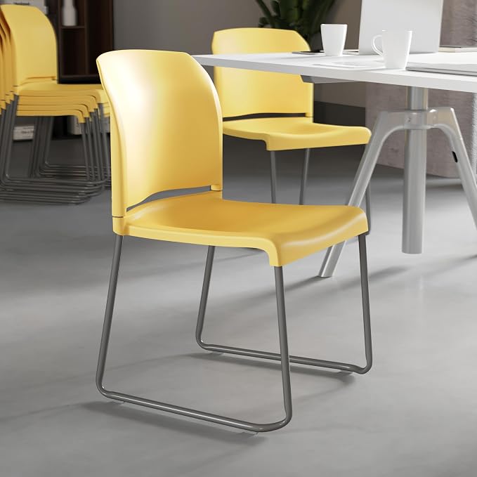 Flash Furniture HERCULES Series 5 Pack 880 lb. Capacity Yellow Full Back Contoured Stack Chair with Gray Powder Coated Sled Base