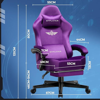 GTPLAYER Big and Tall Gaming Chair 400lbs Heavy Duty Office Chair with Foot Rest,High Back Pocket Spring Ergonomic Computer Chair for Adults,Wide Comfy Seated Cushion with Linkage Armrests,Dark Purple