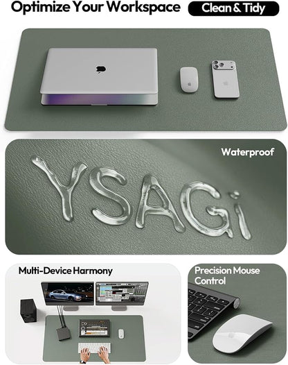 YSAGi Leather Desk Protector, Office Mat, Large Mouse Mat, Non-Slip PU Leather Blotter, Laptop Desk Mat, Waterproof Writing Pad for Office and Home(Dark Green, 63" x 17.2")
