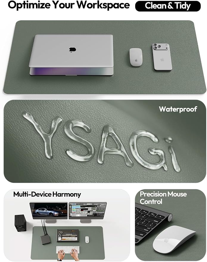 YSAGi Leather Desk Protector, Office Mat, Large Mouse Mat, Non-Slip PU Leather Blotter, Laptop Desk Mat, Waterproof Writing Pad for Office and Home(Dark Green, 40" x 24")