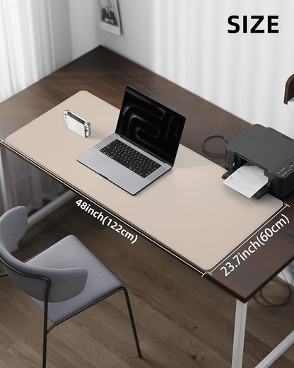 AFIING Extra Large Desk Mat - 48"x 24" Non-Slip PU Leather Desk Pad for Office and Home - Ideal for Large Mouse Pad and Desk Mats on Top of Desks (Beige)
