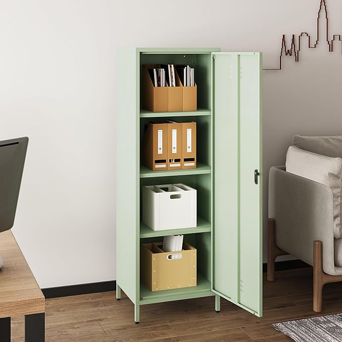 Steehoom Metal Storage Cabinet for Employees, Tall Metal Locker Lockable Locker Cabinet Pantry Cabinet with 3 Adjustable Shelves for School, Office, Garage (Green, H59.06'')