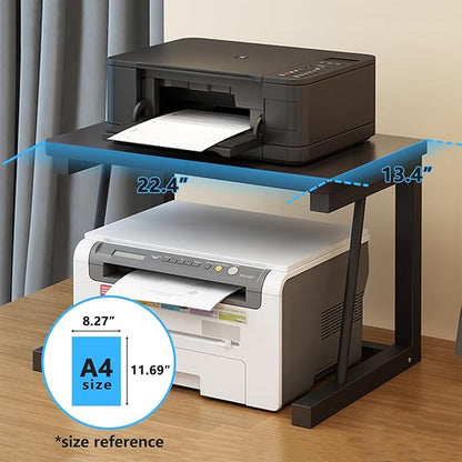 Printer Stand, 2-Tier Desktop Printer Shelf for 3D Laser Printer, Copier, Durable Wood Storage Organizer for Home Office Kitchen, 22.5" W*14.8" D*15" H (2-Tier, Black)