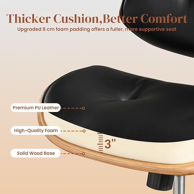 Home Office Desk Chair with Wheels, Adjustable Height Armless Desk Chairs, PU Leather Mid Back 360° Small Computer Chair for Study Meeting Makeup Room (Black)