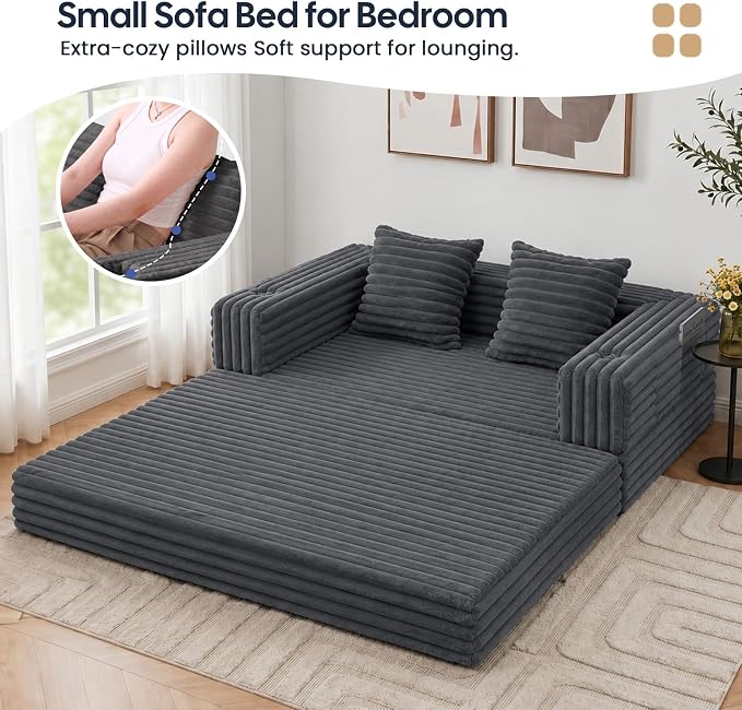 COMAX Futon Sofa Bed, 4‑in‑1 Convertible Sofa Bed, Folding Boneless Couches | Boneless Couch for living room, Fold Out Small Foldable Loveseat Floor Sleeper Mattress Lounge Space‑Saving, Ash Gray