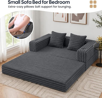 COMAX Futon Sofa Bed, 4‑in‑1 Convertible Sofa Bed, Folding Boneless Couches | Boneless Couch for living room, Fold Out Small Foldable Loveseat Floor Sleeper Mattress Lounge Space‑Saving, Ash Gray