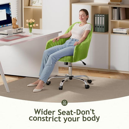 Warmiehomy Velvet Desk Chair for Home Office, Modern Swivel Task Chair, Women Vanity Chairs with Arm Rest for Bedroom Dressing Room, Velvet Moss Green