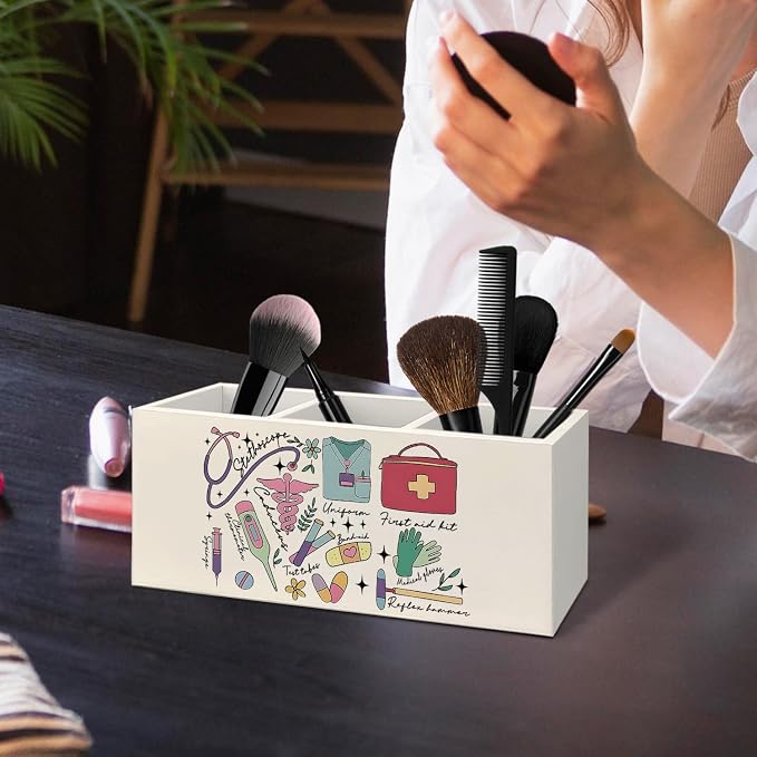 Nurse Gifts Pen Holder for Desk, Nursing Gifts Wooden Box Sign Desk Decor for Office Home Decoration, Nurse Appreciation Gift Pencil Organizer, Nursing Student Essentials