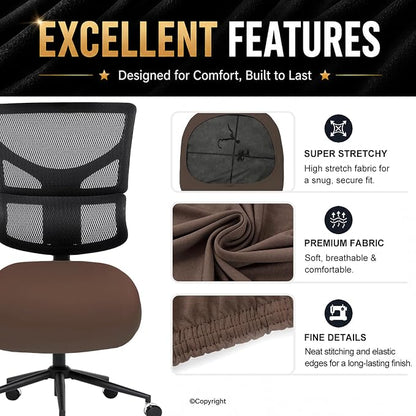 DIVA EN CAMINO DEC Stretchable Desk Office Chair Seat Cushion Covers - Universal Spandex Computer Chair Slipcover - Removable Washable Cushion Protectors for Dogs, Cats, Pets (Mocha)