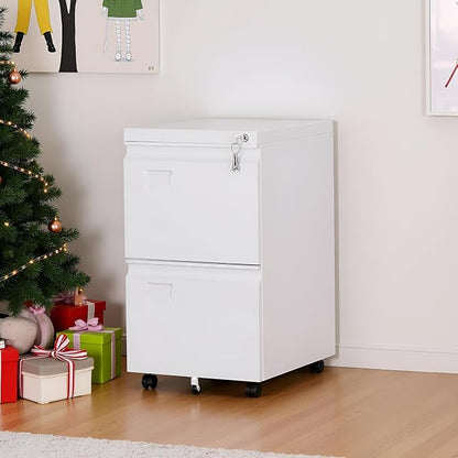 SUXXAN 2 Drawer Mobile File Cabinet with Lock, Heavy Duty Steel Under Desk Filing Cabinet for Home Office, Anti-Tip Design with 5 Casters, Assembly Required