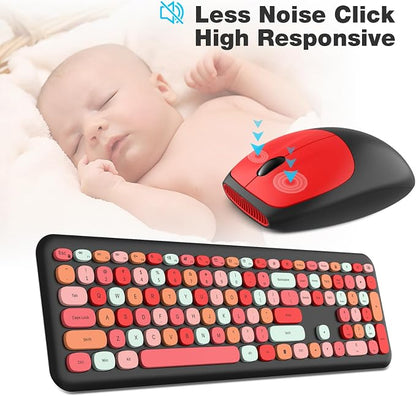 MOFII Wireless Keyboard and Mouse Combo, Colorful Full Size Keyboard with Number Pad, Silent Cute Wireless Mouse, 2.4GHz Dropout-Free Connection, for PC Laptop Computer (Black Color)