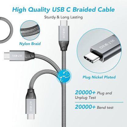 ULT-WIIQ 6.6FT USB C to USB C 3.2 Gen 2 x 2 Video Cable for Portable Monitor, 4K@144/120/60Hz 8K Display Cable, 20Gbps Data Transfer, PD 3.1 240W Fast Charging, for iPhone 17, MacBook, SSD, CarPlay
