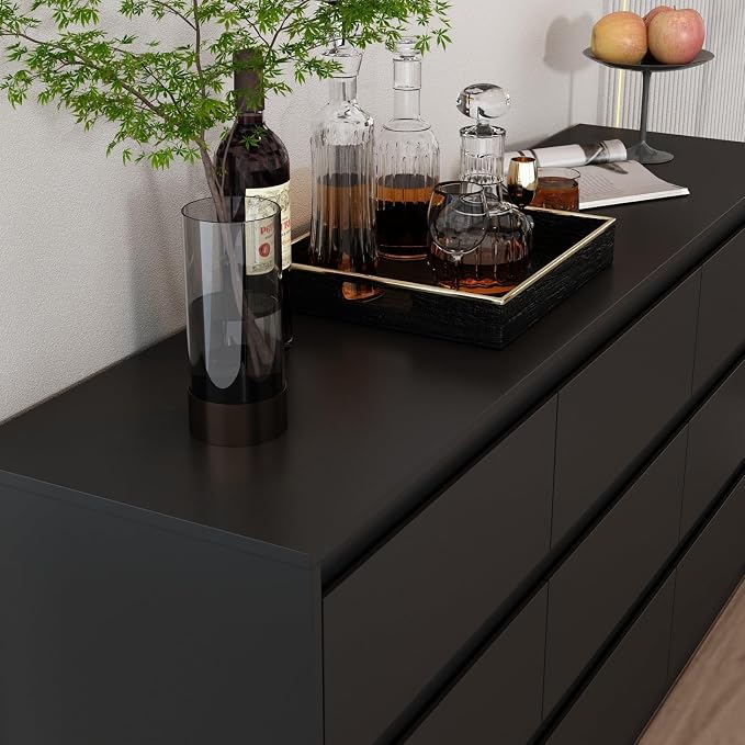 Home Office Cabinet with 9 Storage Units, 63” Lateral File Cabinet with No Handle Drawers, Wide Storage Cabinet, Black, 15.7”D x 63”W x 31.5”H