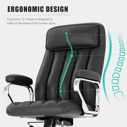Okeysen Executive Office Chair, Modern Leather Chair with Headrest & Lumbar Support, High Back Ergonomic Chair with Padded Armrests & Seat, Height Adjustable Swivel Rolling Chair for Home Office.