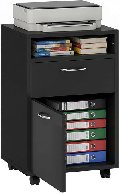 HOMCOM Mobile Storage Cabinet Organizer with Drawer and Cabinet, Printer Stand with Castors, Black