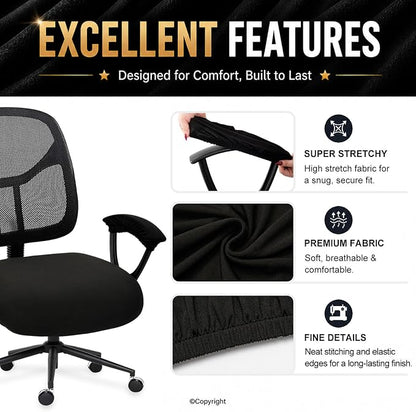 Water-resistant Stretchable Separate Office Chair Seat Cushion Covers with Armrest Covers Universal Spandex Computer Chair Slipcover - Removable Washable Cushion Protectors for Dogs, Cats