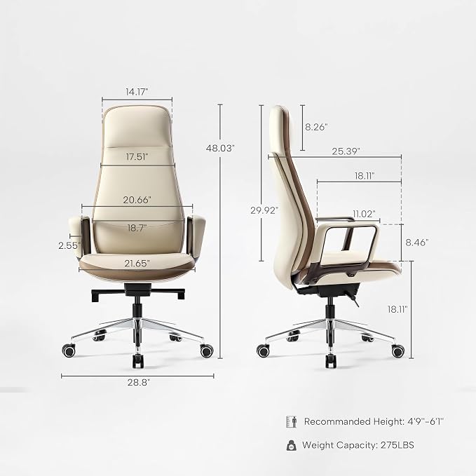 EUREKA ERGONOMIC Alto Leather Desk Chair, Silicone Leather Office Chair with Wheels, High Back Office Chair, Executive Office Chair Comfy for Home & Office, Off-White