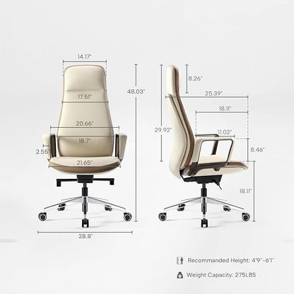EUREKA ERGONOMIC Alto Leather Desk Chair, Silicone Leather Office Chair with Wheels, High Back Office Chair, Executive Office Chair Comfy for Home & Office, Off-White
