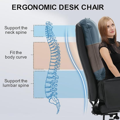 Big and Tall Office Chair with Footrest, 500Lbs Heavy Duty Executive Office Chair with Wide Seat,Ergonomic High Back Computer Chairs for Heavy People,Home Office Desk Chair,Black