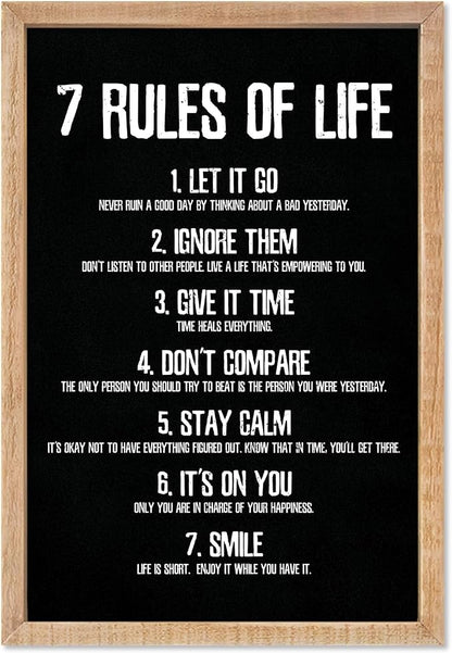 YWJKWLGS 7 Rules of Life Wall Art, 11x16 Framed, Motivational Quote Decor for Office