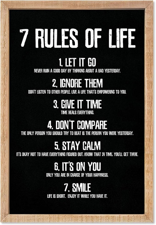 YWJKWLGS 7 Rules of Life Wall Art, 11x16 Framed, Motivational Quote Decor for Office