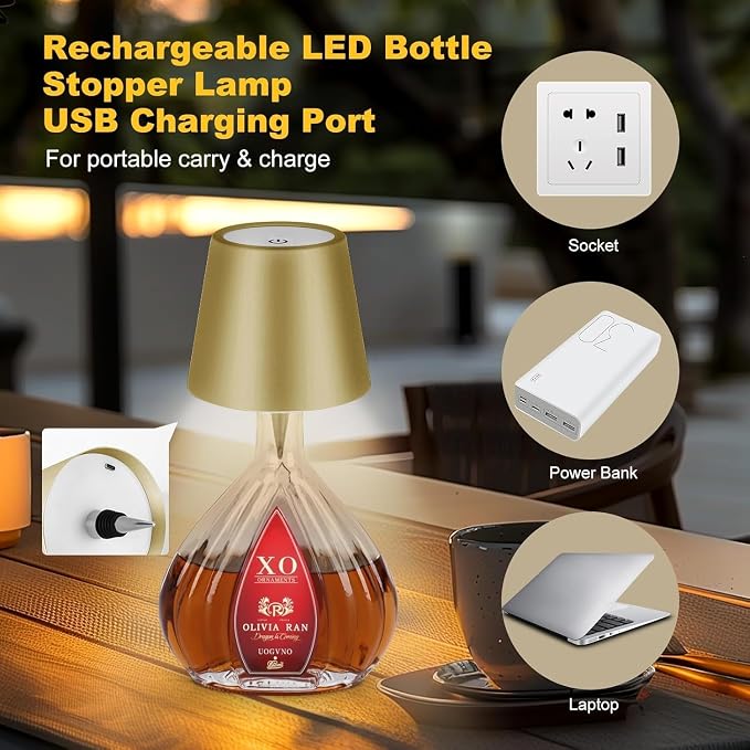 2026 New Wireless Bottle Lamp,LED Bottle Lights for Liquor & Wine Bottles,Bottle Light with Dimmable(Gold,2pcs)