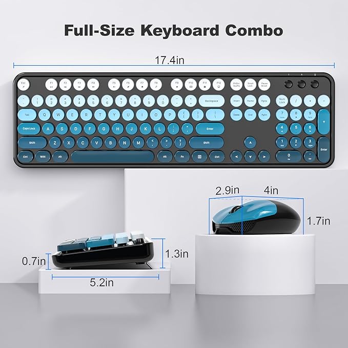 MOFII Wireless Keyboard and Mouse Combo, Retro Full Size Typewriter Keyboard with Number Pad and Sport Car Mouse for PC Computer Desktop Laptop Windows (Black Blue)