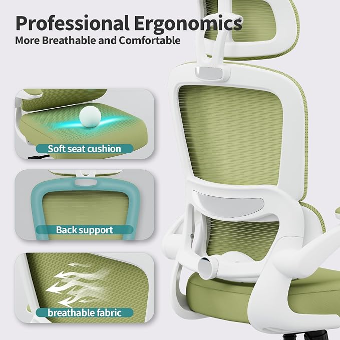 TRALT Office Chair Ergonomic Desk Chair, 330 LBS Home Mesh Office Desk Chairs with Wheels, Comfortable Gaming Chairs (Green)