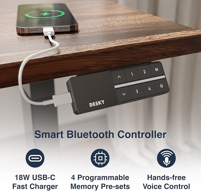 Desky Dual Hardwood Sit Stand Desk - 48x30 Electric Standing Desk - Dual Motor, 3 Stage Adjustable Height Desk - Solid Wood Standing Desk - Whole-Piece Top in Real Saman Wood