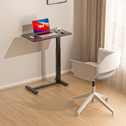 Ywin Medical Hospital Overbed Table with Wheels, Pneumatic Lift, Black | Rolling Bedside Table, Adjustable Height 27–43Inch, Mobile Portable Laptop Desk Perfect for Home Use, Patient Care, Office