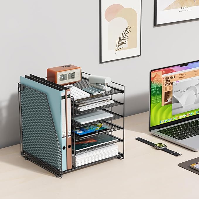 gianotter 6-Tier Paper Organizer With Magazine Holder, Desk Organizers and Accessories, Desk Accessories & Workspace Organizers, File Organizer for Office Supplies Storag (Black, 6-Tier)