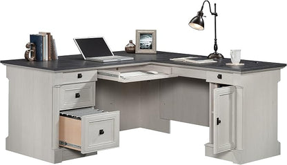 Sauder Palladia L Shaped Desk with Drawers, Office Desk with File Cabinet Storage, Cable Management, Keyboard Tray, in Glacier Oak Finish