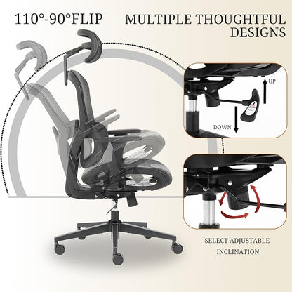 Ergonomic mesh Office Chair with Lumbar Support - Adjustable seat Height to Relieve Back Pain, Suitable for Comfortable Work and Gaming at Home (Black 1)
