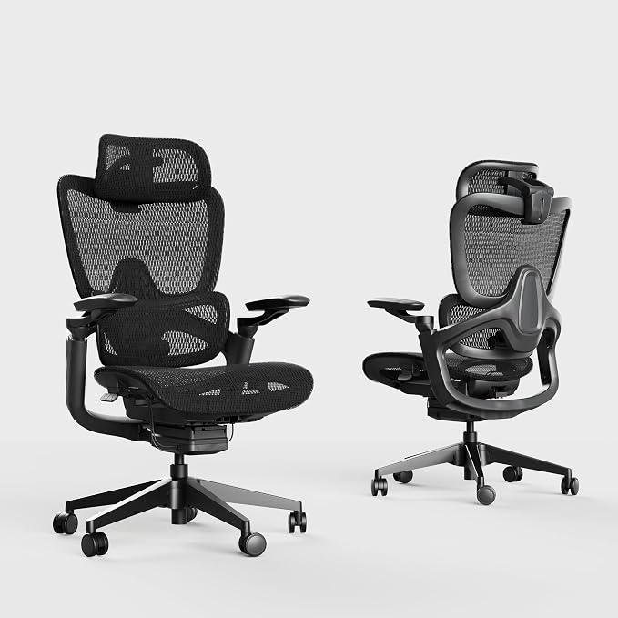 Ergonomic Office Chair, Big and Tall Home Desk Chair with Adjustable 3D Lumbar Support, 5D Armrest, 4D armrests, Mesh Computer Chair,90-130°Tilt, Model Zen (All Black)