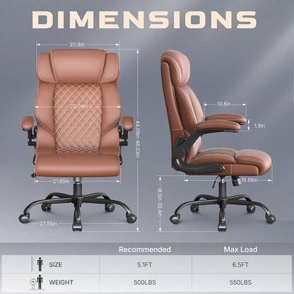 Office Chair-Executive High Back Breathable Big and Tall Office Chair Flip-up Armrests Lumbar Support-Ergonomic Leather Rolling Swivel Chair with Rock Function for Working Studying Gaming,2 Pack