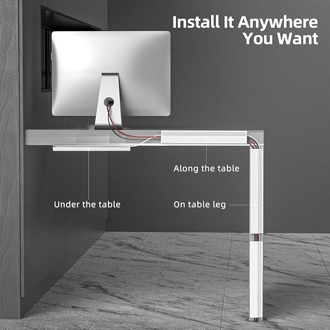 YECAYE 157in Cable Management, Cord Organizer,Easy Install Self-Adhesive Cable Organizer,Cord Management, Desk Wire Holder for Office Organization,Child and Pet Proofing, White
