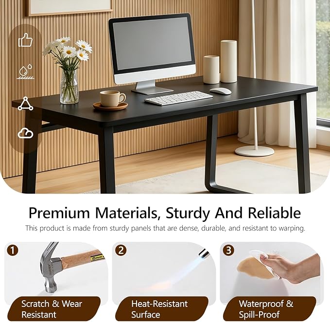 Small Office Computer Desk, Simple Style Writing Desk Waterproof and Scratch-Resistant,Sturdy Study Writing Desk with Wooden Tabletop and Metal Frame for Bedroom, Study Room, Living Room