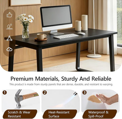 Small Office Computer Desk, Simple Style Writing Desk Waterproof and Scratch-Resistant,Sturdy Study Writing Desk with Wooden Tabletop and Metal Frame for Bedroom, Study Room, Living Room