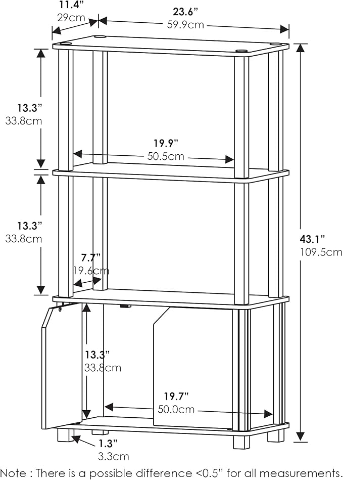 Furinno GO GREEN Storage Shelves, 4-Tier Book Shelf, Bookcase, Display Shelf with Open Shelf and Closed Storage, for Organization and Storage, Living Room, Garage, Home Office, Espresso
