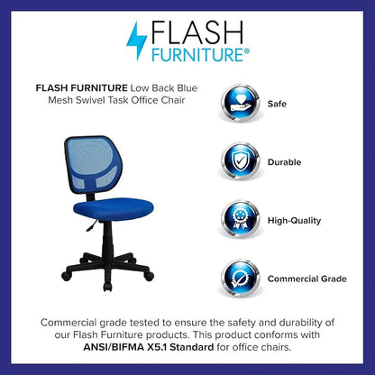 Flash Furniture Neri Low Back Blue Mesh Swivel Task Office Chair with Accordion Back Cover and Mesh Upholstered Seat