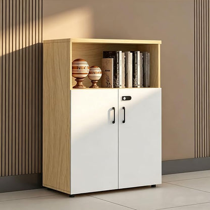 File Cabinet with Password Lock, Wood Lateral Filing Cabinet for Letter/A4 Files, 3 Drawer with Door, Printer Stand with Open Shelves for Home Office