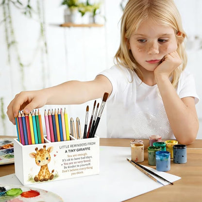 Positive Giraffe Pen Pencil Holder Desk Accessories Gifts for Women | Cute Giraffe Pen Pencil Wooden Organizer Office Accessories Decorations for Office Dorm Room Bedroom Tabletop Desk Decor