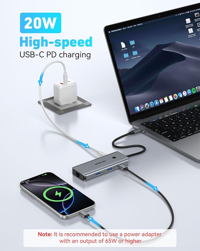 USB C Hub for MacBook Pro/Air,Mac Dongle with 3 USB Port,USB C to HDMI, USB C to RJ45 Ethernet,MOKiN 8 in 1 USB C to HDMI Adapter,100W PD Charging, USB C to SD/TF Card Reader USB C Hub