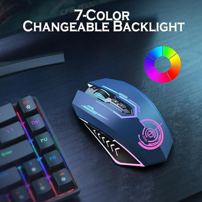 UHURU Gaming Mouse, Wireless Gaming Mouse with 7 Buttons 7 Changeable LED Color up to 12000 DPI, Rechargeable USB Gamer Mouse for PC Laptop (Blue)