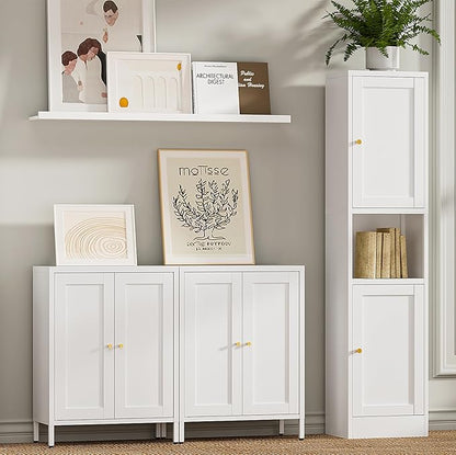Bevivog Metal Bathroom Floor Storage Cabinet, Small Storage Sideboard with 2 Doors and 2 Adjustable Shelves, 12" Small Cabinets White Freestanding Locker for Entryway, Living Room, Hallway
