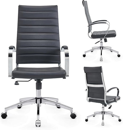 High Back Office Chair with Armrest, Black Adjustable Swivel Chair in Durable Vegan Leather, Ergonomic Desk Chair for Extra Back & Lumbar Support – Black