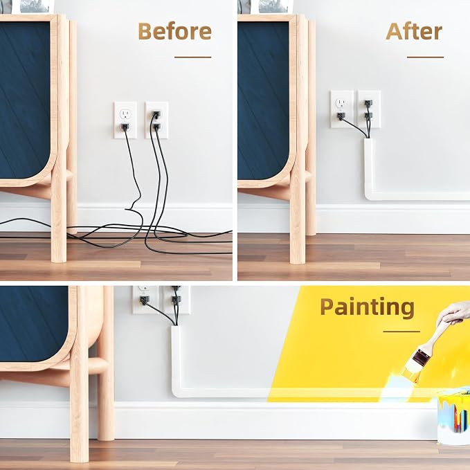 Delamu TV Cord Hider Wall, 142in Cable Hider, Large Cord Covers for 3-4 Wires on Wall, Paintable Wire Hiders Wire Covers for TV Cords on Wall, TV Cable Management Raceway, 1.18in W x 0.67in H, White