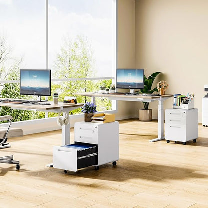 MIIIKO Mobile Filing Cabinet 3 Drawer, White Small File Cabinet with Lock Under Desk, Filing Cabinets for Home Office with Wheels, A4/Letter/Legal Hanging File Folders
